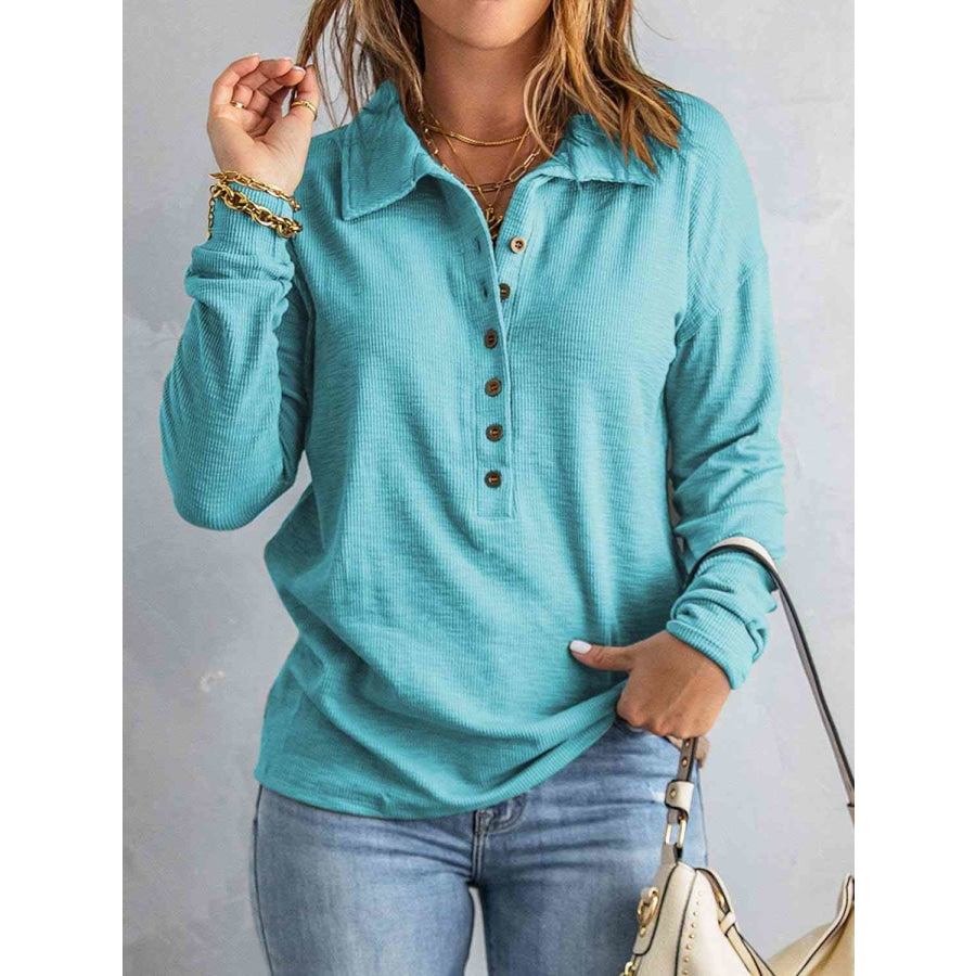 Collared Neck Half Button Top