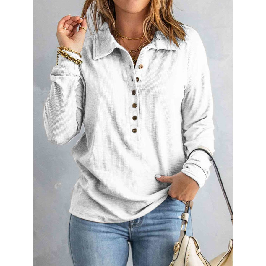 Collared Neck Half Button Top