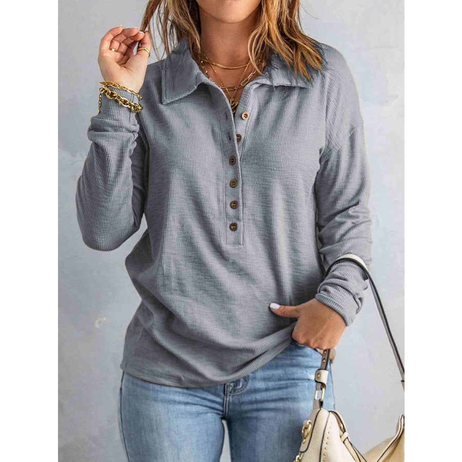 Collared Neck Half Button Top