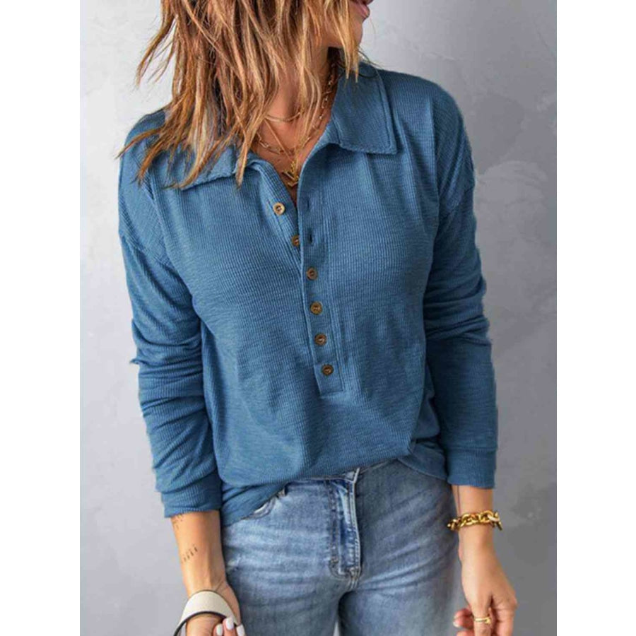 Collared Neck Half Button Top