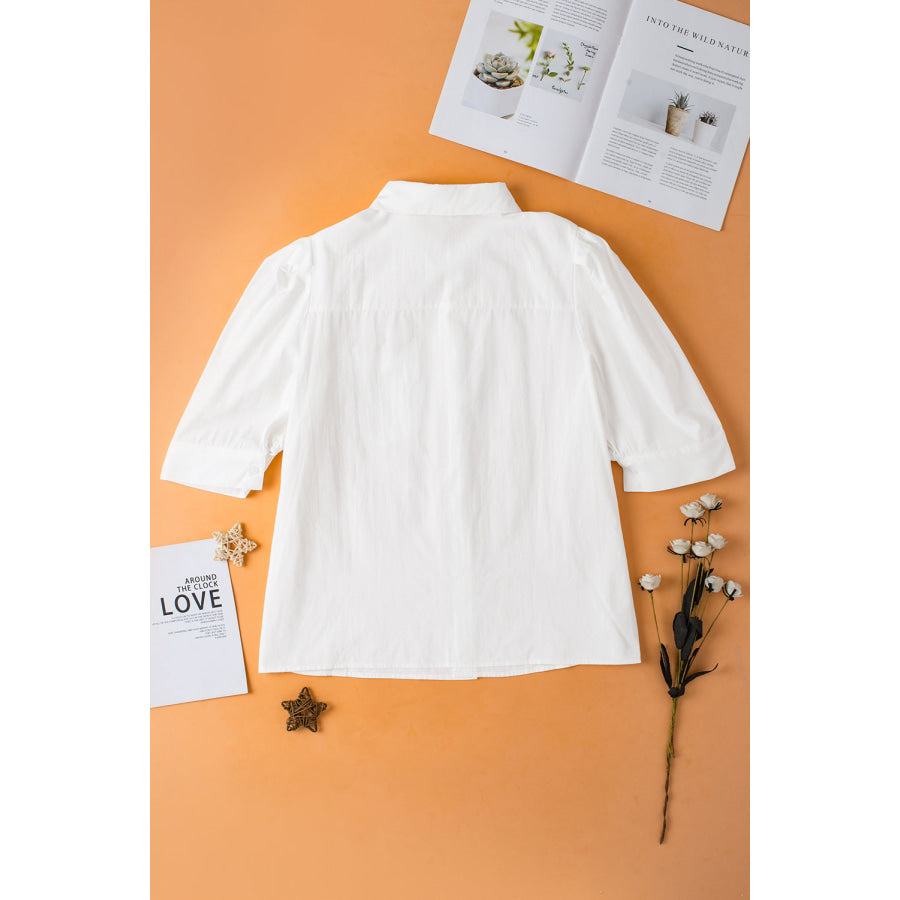 Collared Neck Half Sleeve Shirt White / S Apparel and Accessories