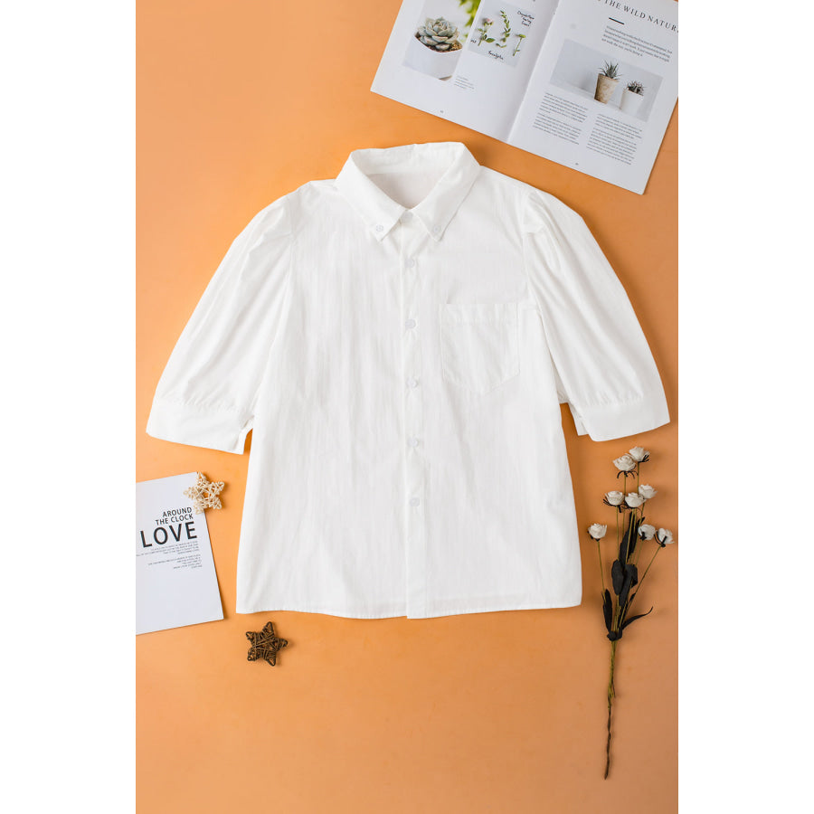 Collared Neck Half Sleeve Shirt White / S Apparel and Accessories