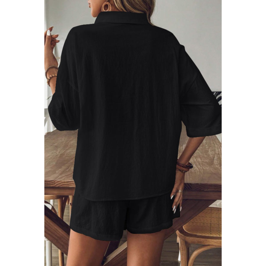 Collared Neck Half Sleeve Top and Shorts Set Apparel and Accessories