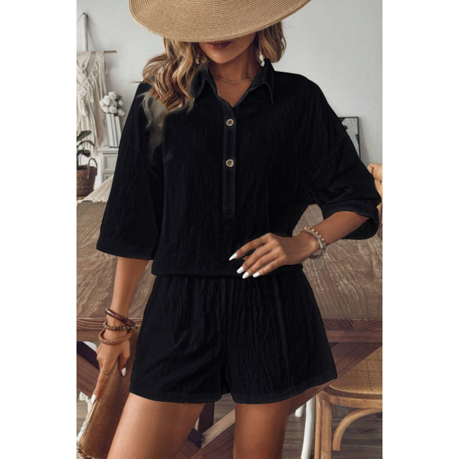 Collared Neck Half Sleeve Top and Shorts Set Apparel and Accessories