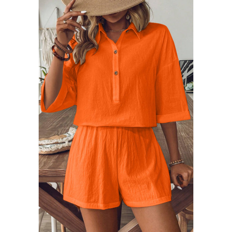 Collared Neck Half Sleeve Top and Shorts Set Apparel and Accessories