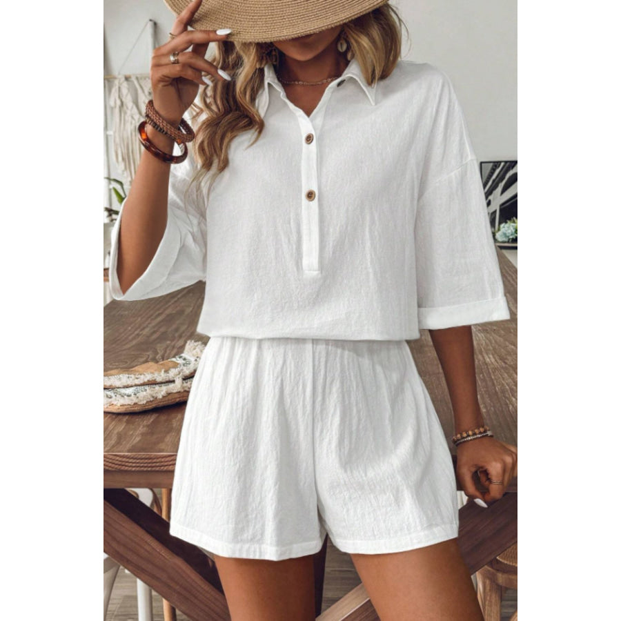 Collared Neck Half Sleeve Top and Shorts Set Apparel and Accessories