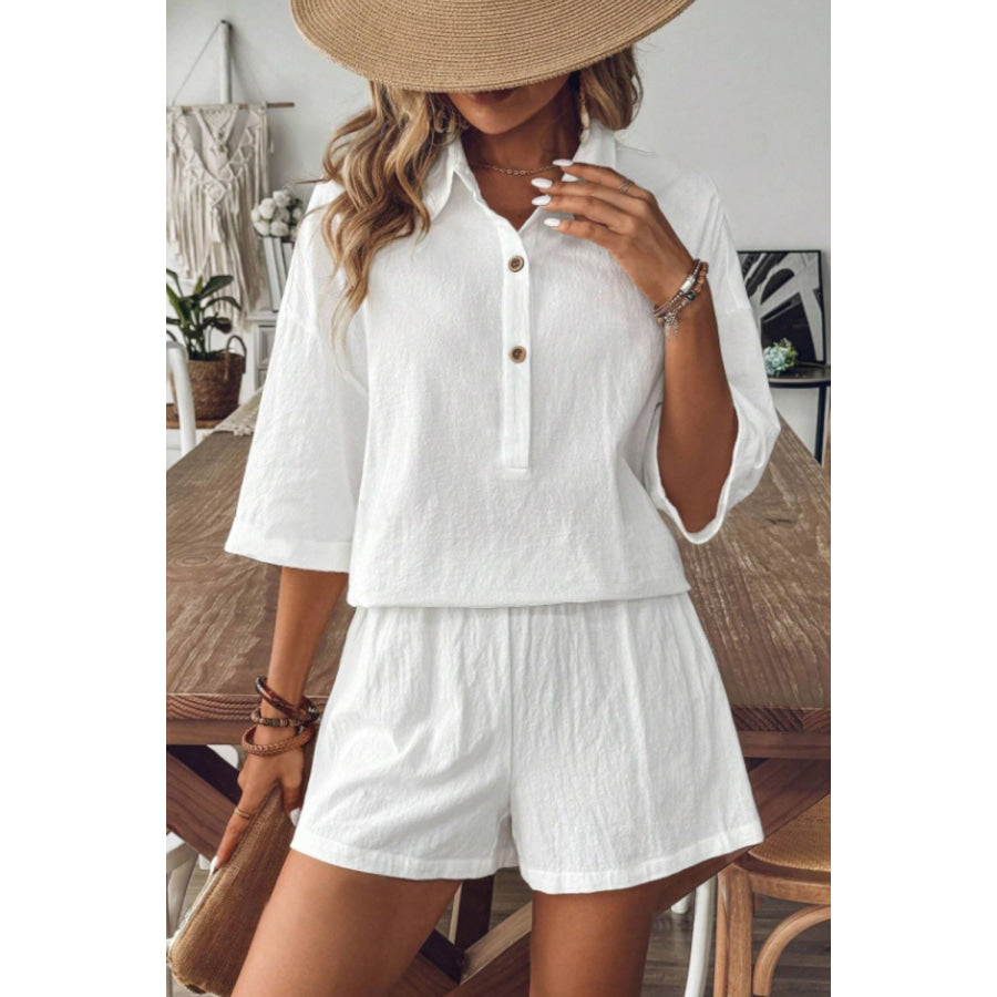 Collared Neck Half Sleeve Top and Shorts Set Apparel and Accessories