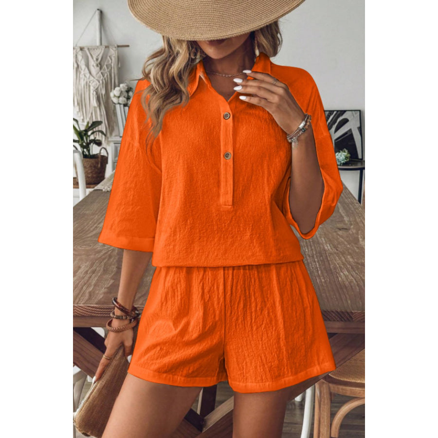 Collared Neck Half Sleeve Top and Shorts Set Apparel and Accessories