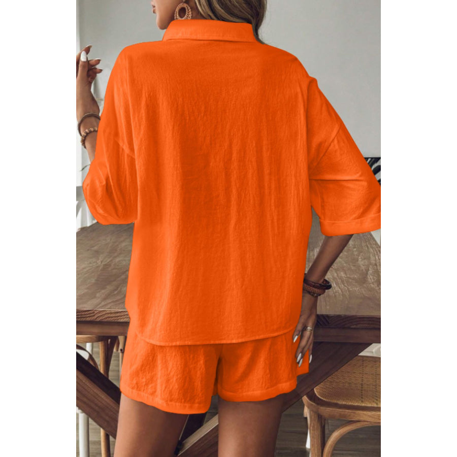 Collared Neck Half Sleeve Top and Shorts Set Apparel and Accessories