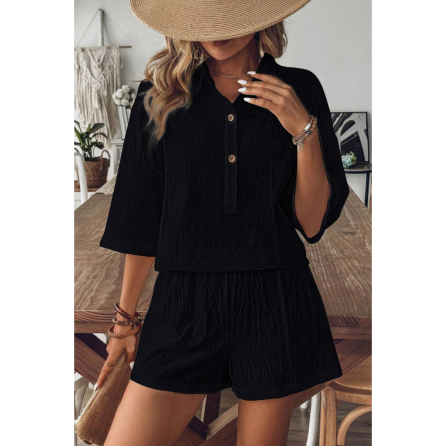 Collared Neck Half Sleeve Top and Shorts Set Apparel and Accessories