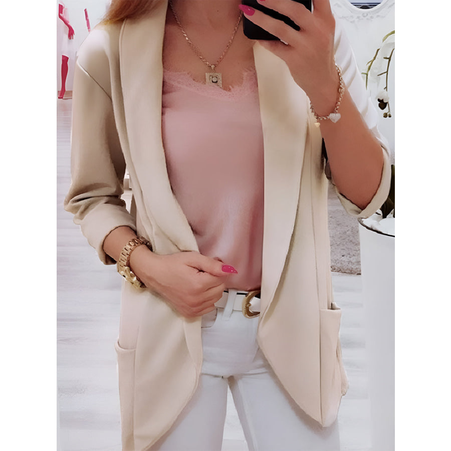 Collared Neck Long Sleeve Blazer Dust Storm / S Apparel and Accessories