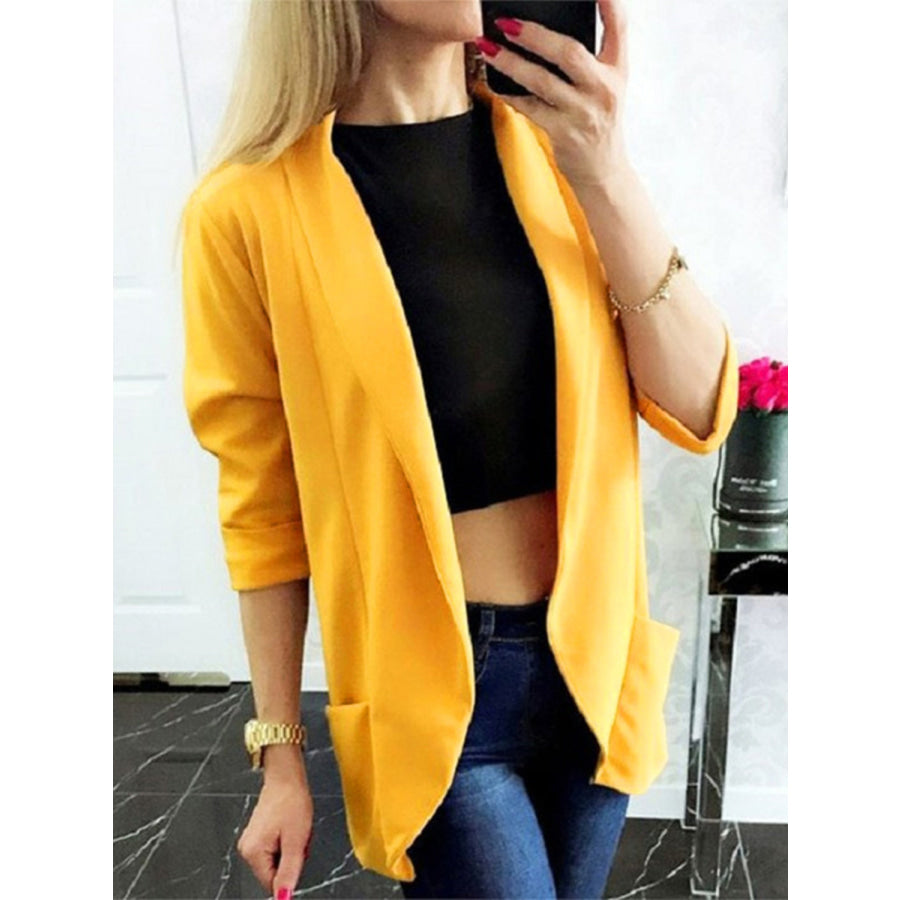 Collared Neck Long Sleeve Blazer Gold / S Apparel and Accessories