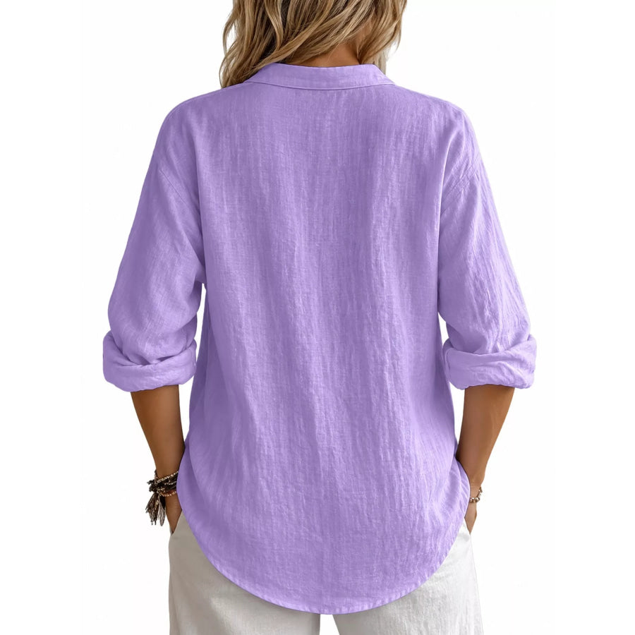 Collared Neck Long Sleeve Blouse Apparel and Accessories