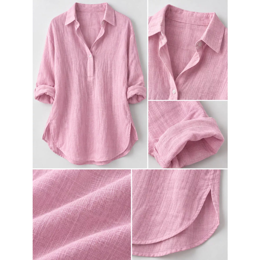 Collared Neck Long Sleeve Blouse Apparel and Accessories