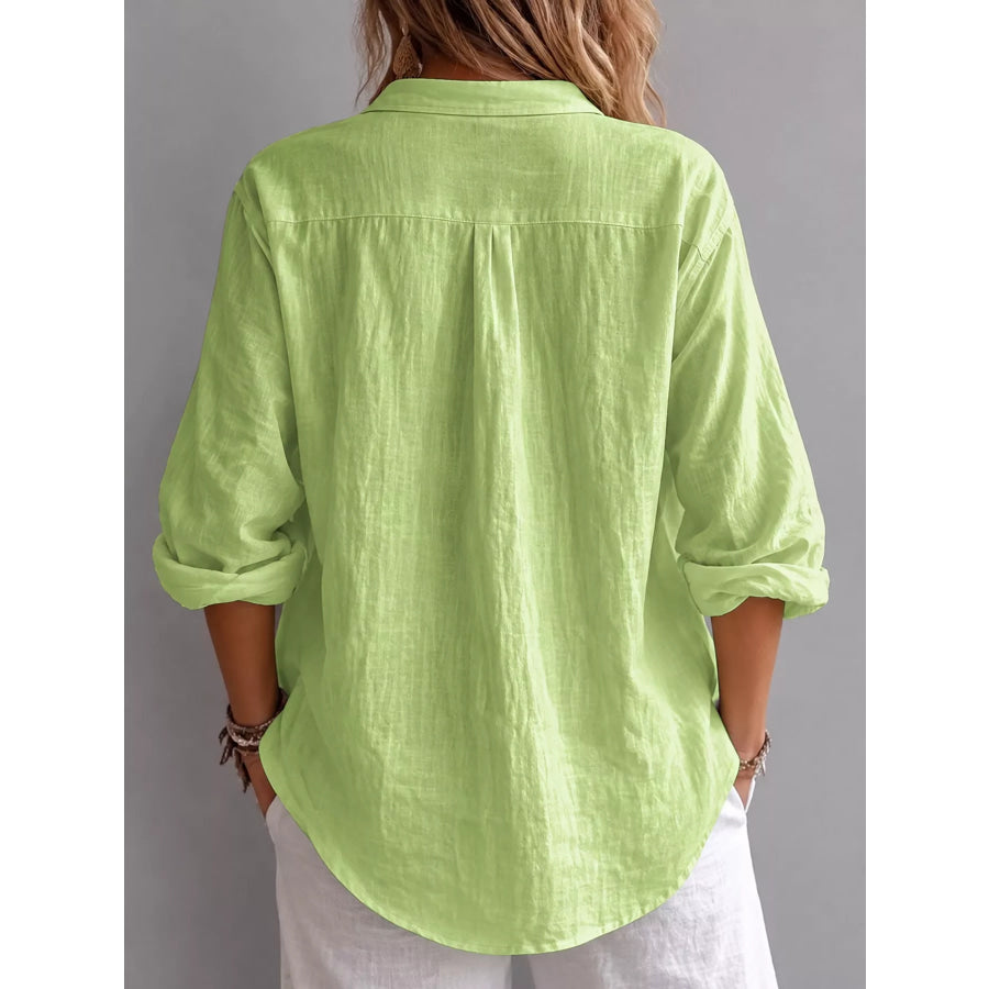 Collared Neck Long Sleeve Blouse Apparel and Accessories