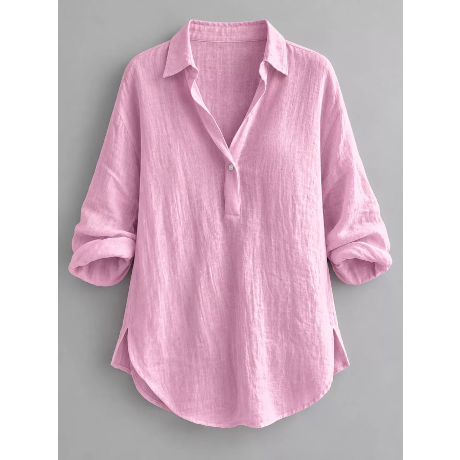 Collared Neck Long Sleeve Blouse Apparel and Accessories