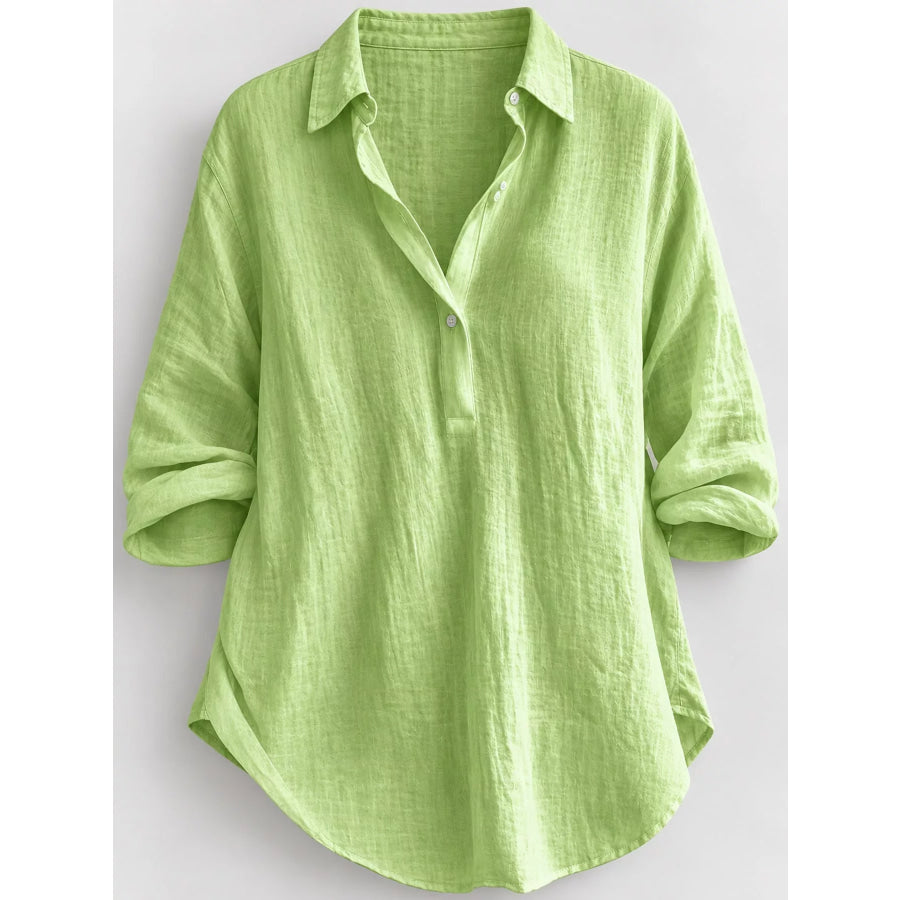 Collared Neck Long Sleeve Blouse Apparel and Accessories