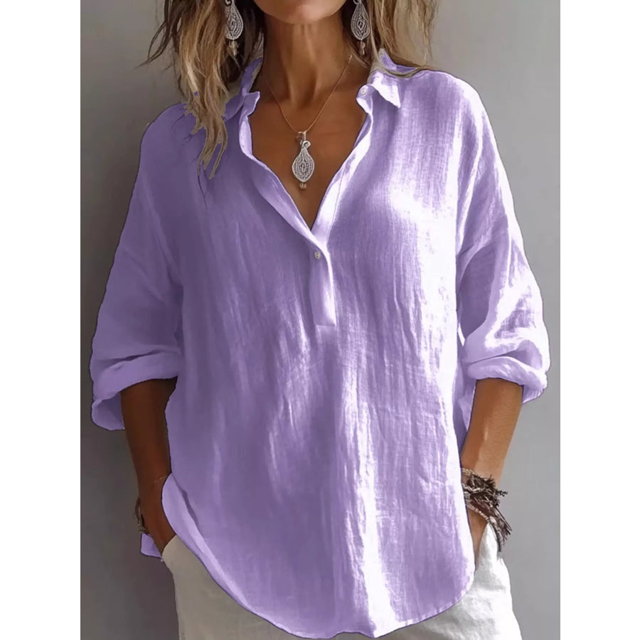 Collared Neck Long Sleeve Blouse Apparel and Accessories