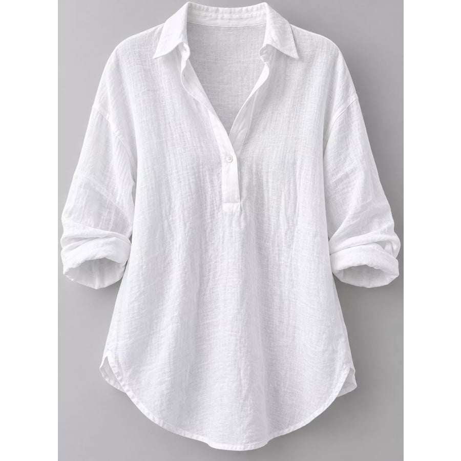Collared Neck Long Sleeve Blouse Apparel and Accessories