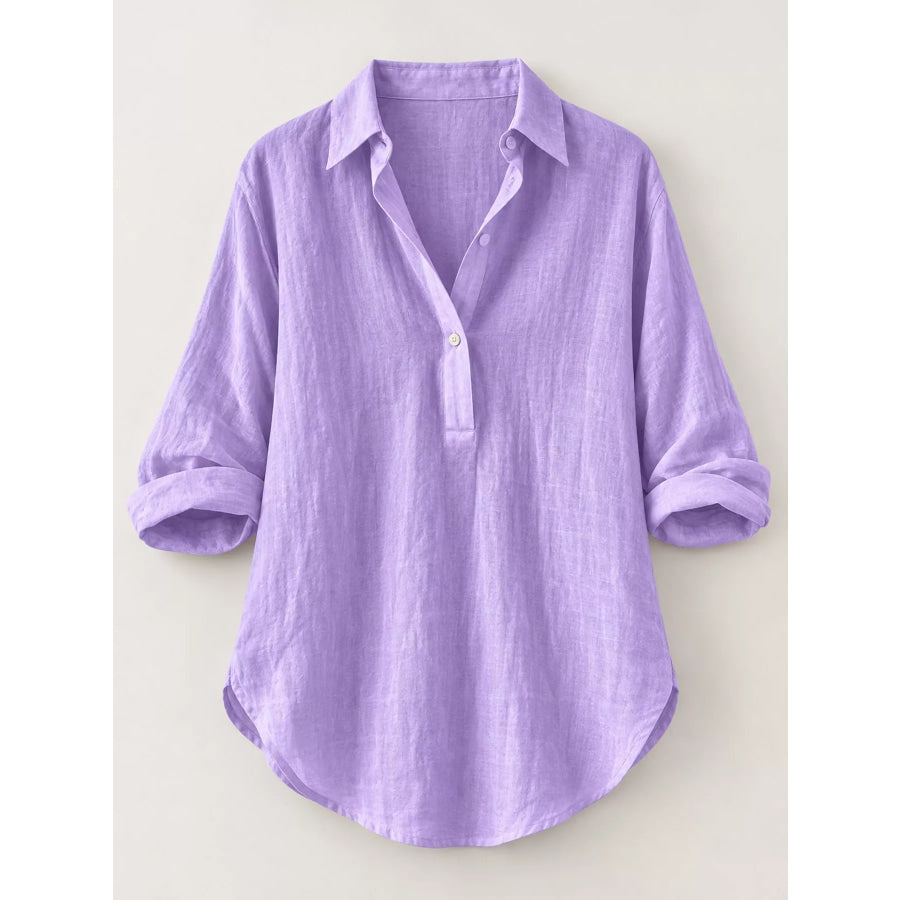 Collared Neck Long Sleeve Blouse Apparel and Accessories