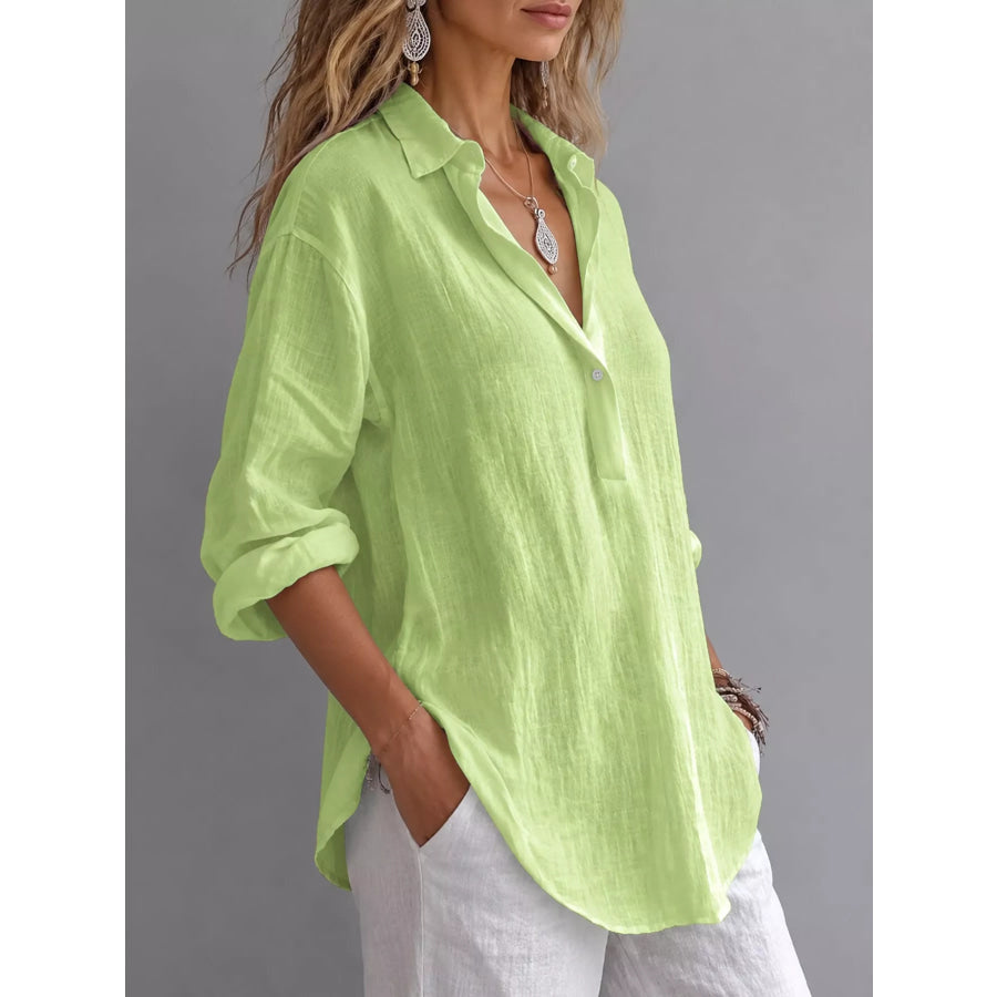 Collared Neck Long Sleeve Blouse Apparel and Accessories