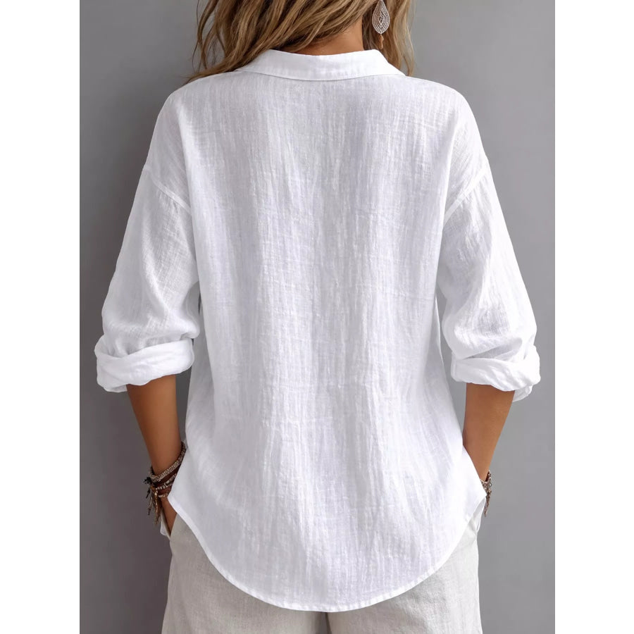 Collared Neck Long Sleeve Blouse Apparel and Accessories