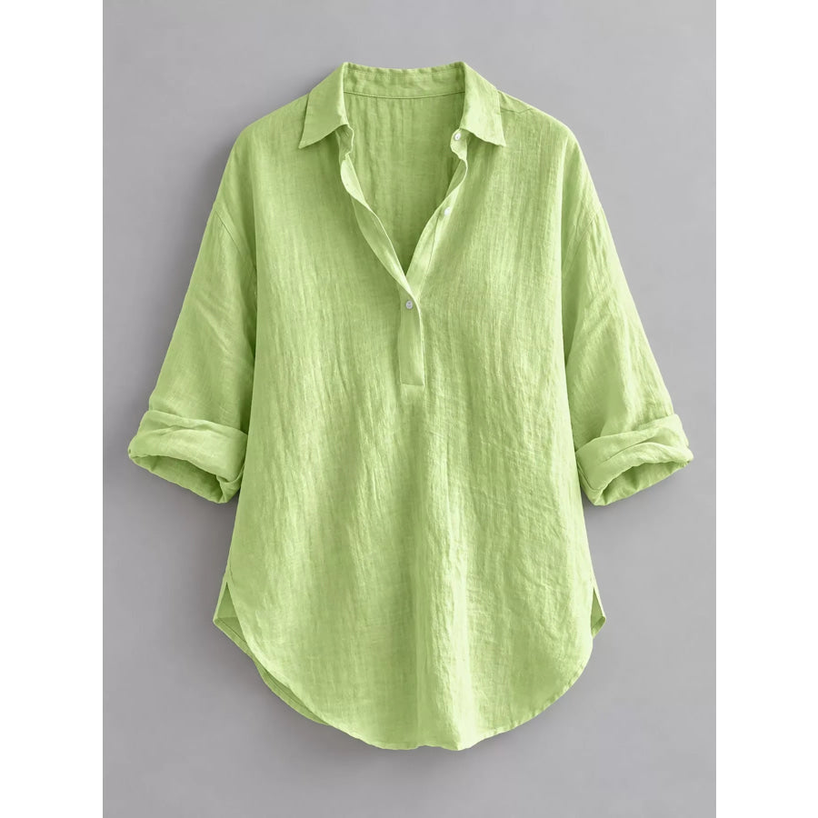 Collared Neck Long Sleeve Blouse Apparel and Accessories