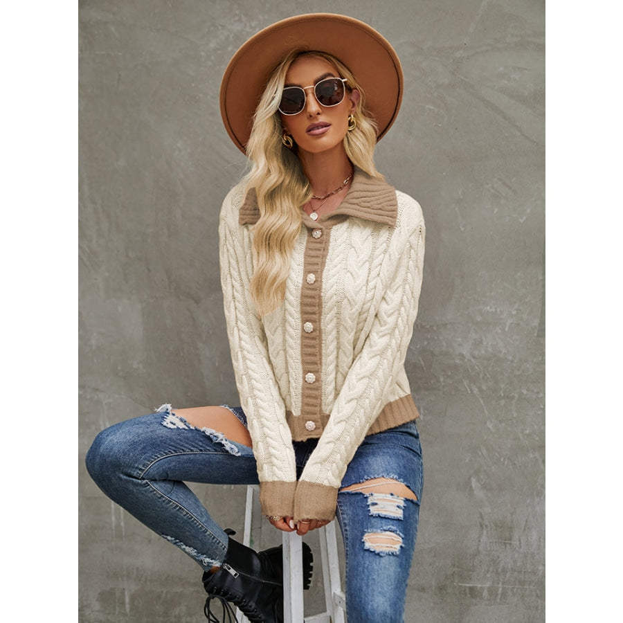 Collared Neck Long Sleeve Cardigan