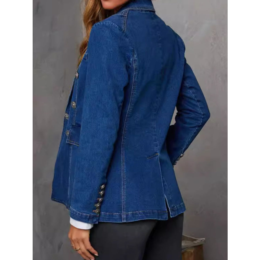 Collared Neck Long Sleeve Denim Jacket Apparel and Accessories