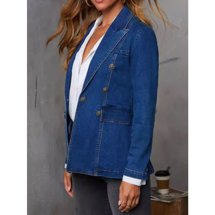 Collared Neck Long Sleeve Denim Jacket Apparel and Accessories