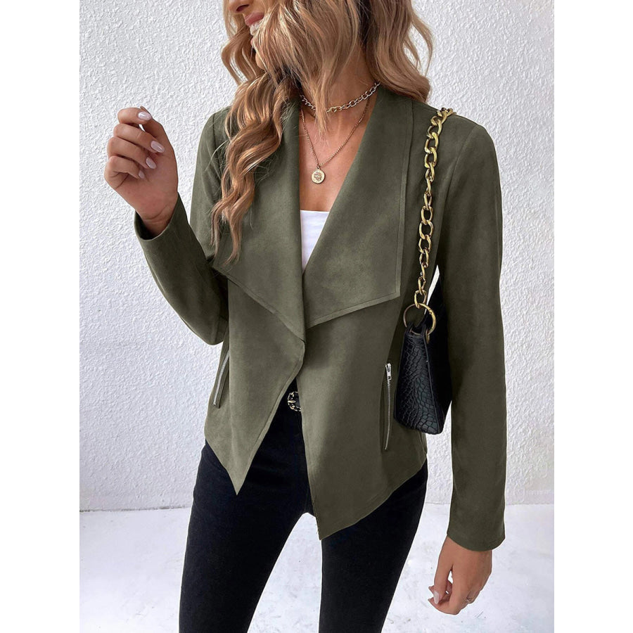 Collared Neck Long Sleeve Jacket Apparel and Accessories