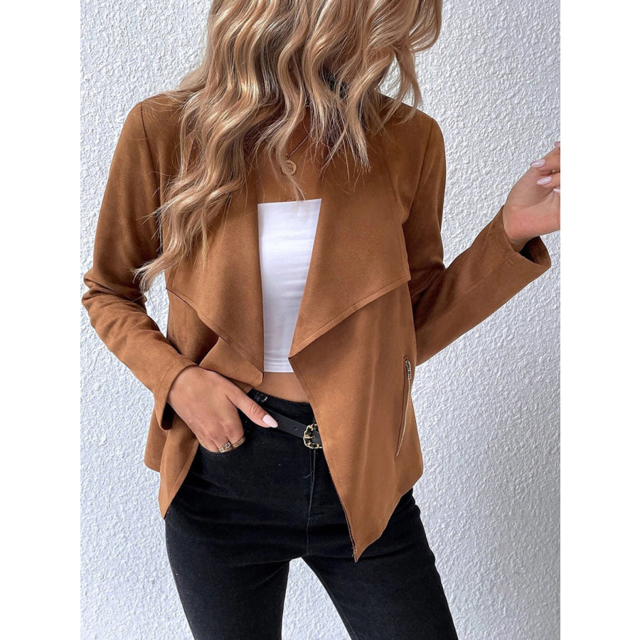 Collared Neck Long Sleeve Jacket Apparel and Accessories