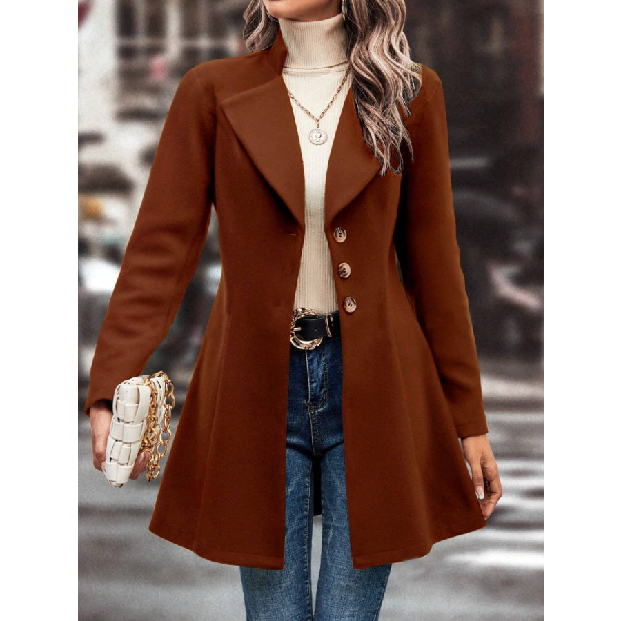 Collared Neck Long Sleeve Longline Coat Apparel and Accessories