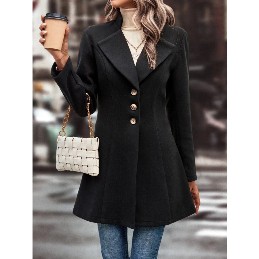 Collared Neck Long Sleeve Longline Coat Apparel and Accessories