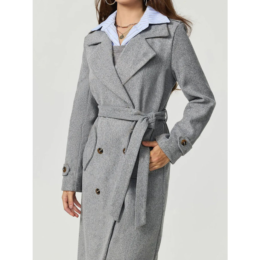 Collared Neck Long Sleeve Longline Coat Apparel and Accessories