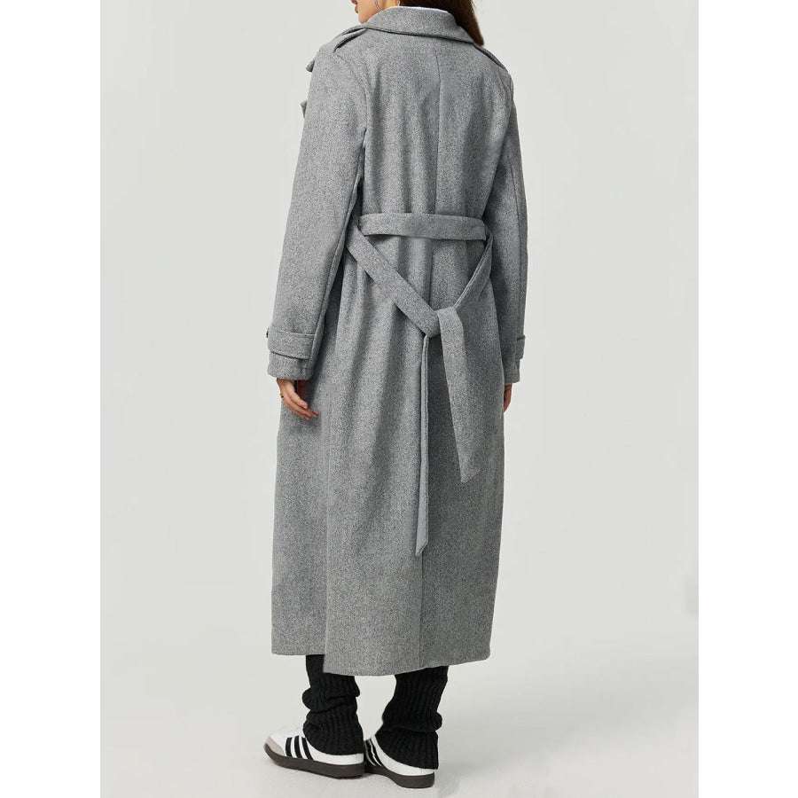 Collared Neck Long Sleeve Longline Coat Apparel and Accessories