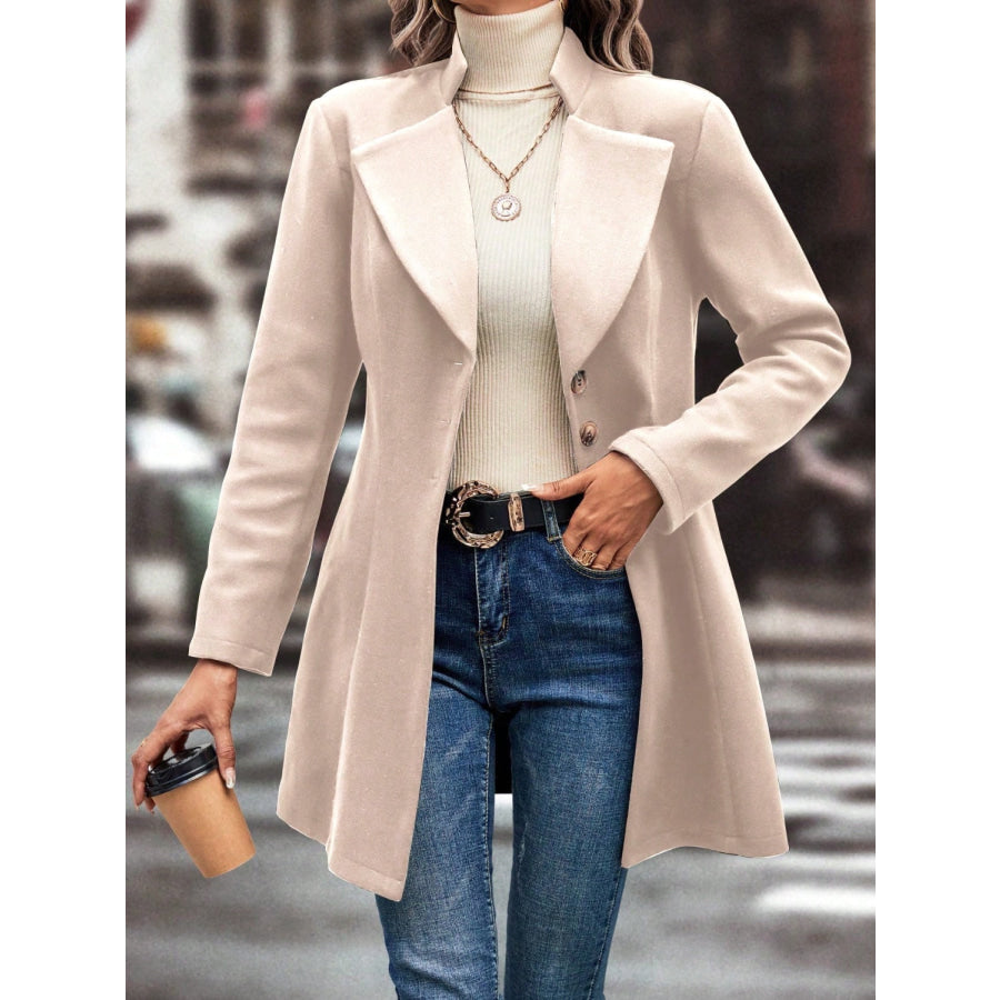 Collared Neck Long Sleeve Longline Coat Apparel and Accessories