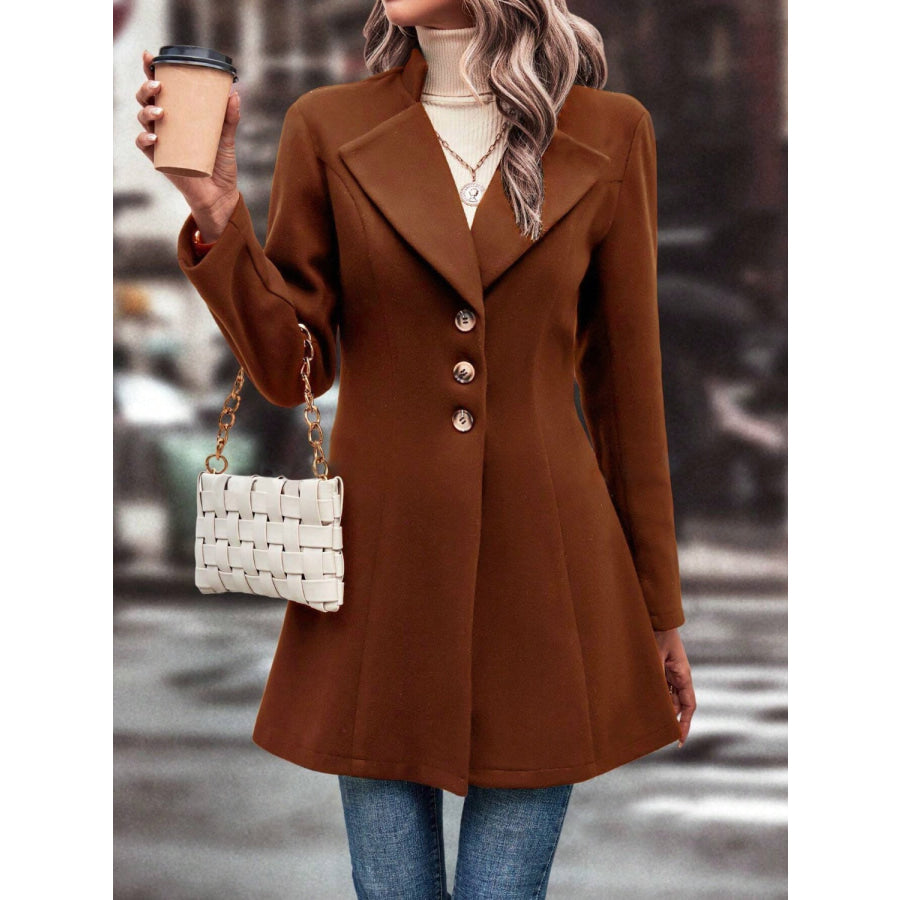 Collared Neck Long Sleeve Longline Coat Apparel and Accessories