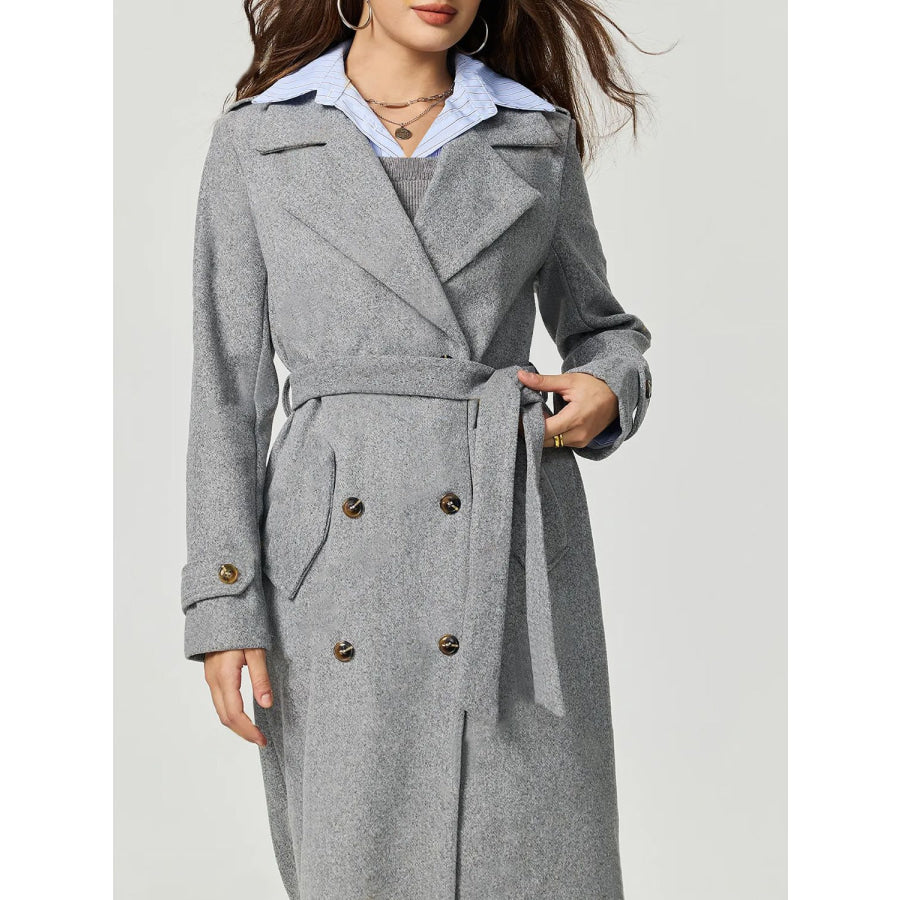 Collared Neck Long Sleeve Longline Coat Apparel and Accessories