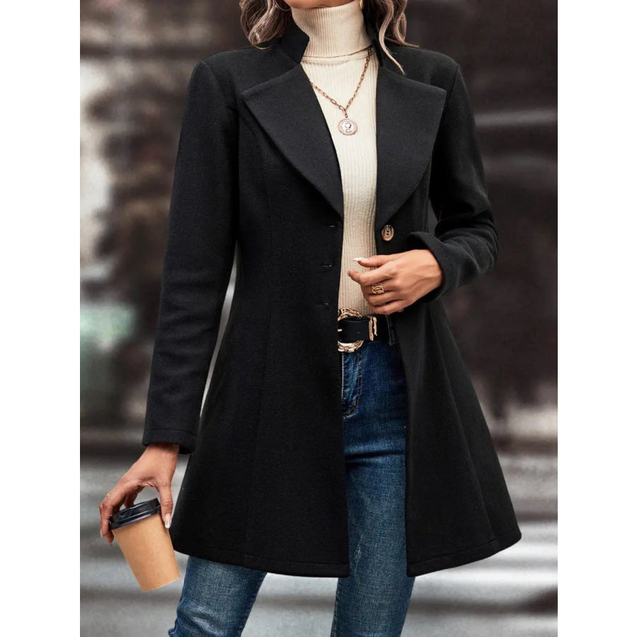 Collared Neck Long Sleeve Longline Coat Apparel and Accessories