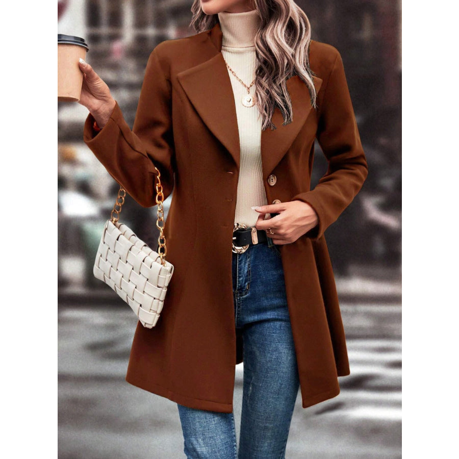 Collared Neck Long Sleeve Longline Coat Apparel and Accessories