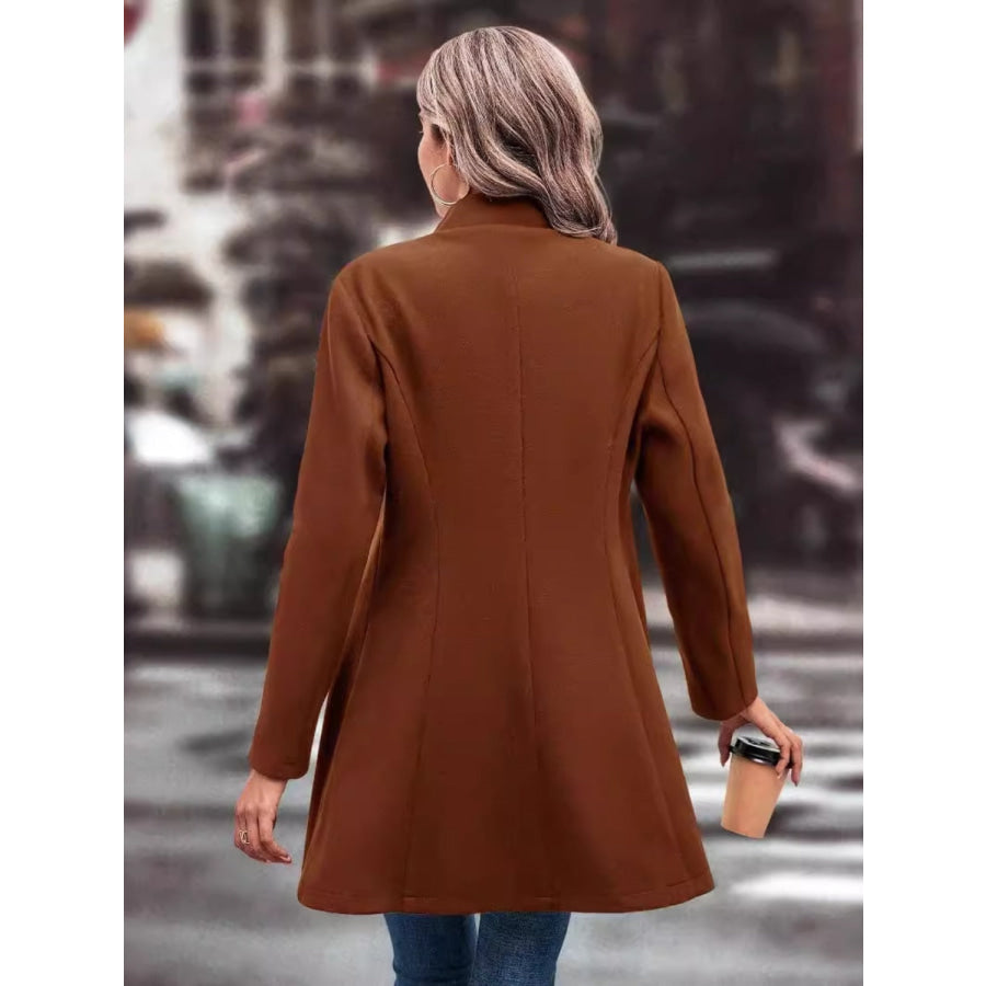 Collared Neck Long Sleeve Longline Coat Apparel and Accessories