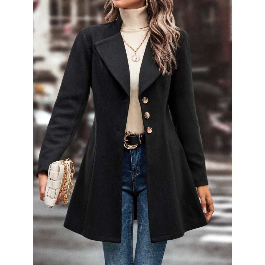 Collared Neck Long Sleeve Longline Coat Apparel and Accessories