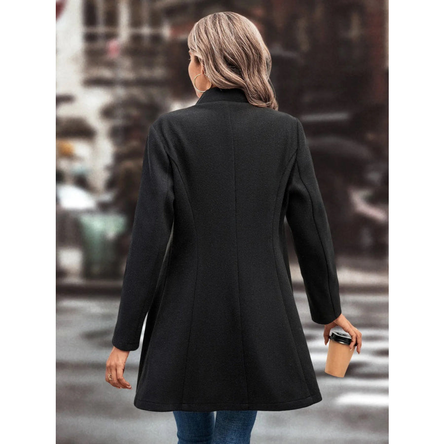 Collared Neck Long Sleeve Longline Coat Apparel and Accessories