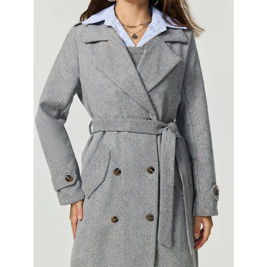 Collared Neck Long Sleeve Longline Coat Apparel and Accessories