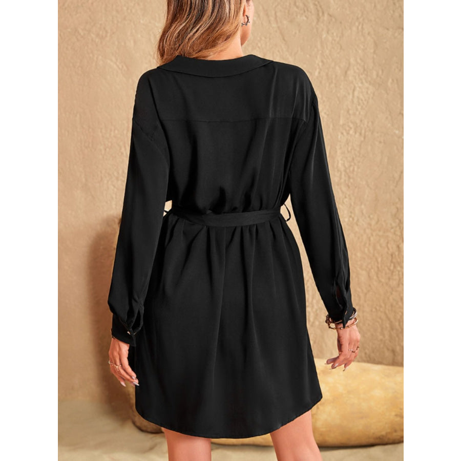 Collared Neck Long Sleeve Mini Dress Apparel and Accessories