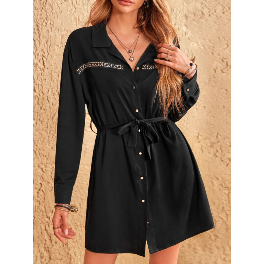 Collared Neck Long Sleeve Mini Dress Apparel and Accessories