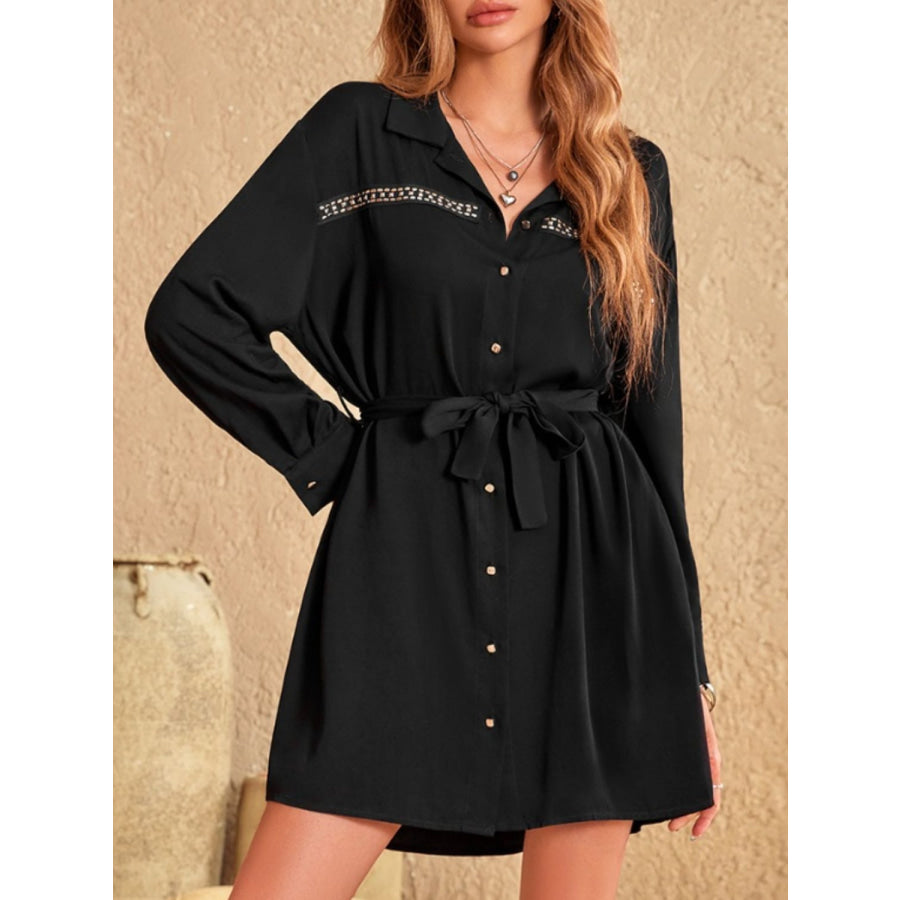 Collared Neck Long Sleeve Mini Dress Apparel and Accessories