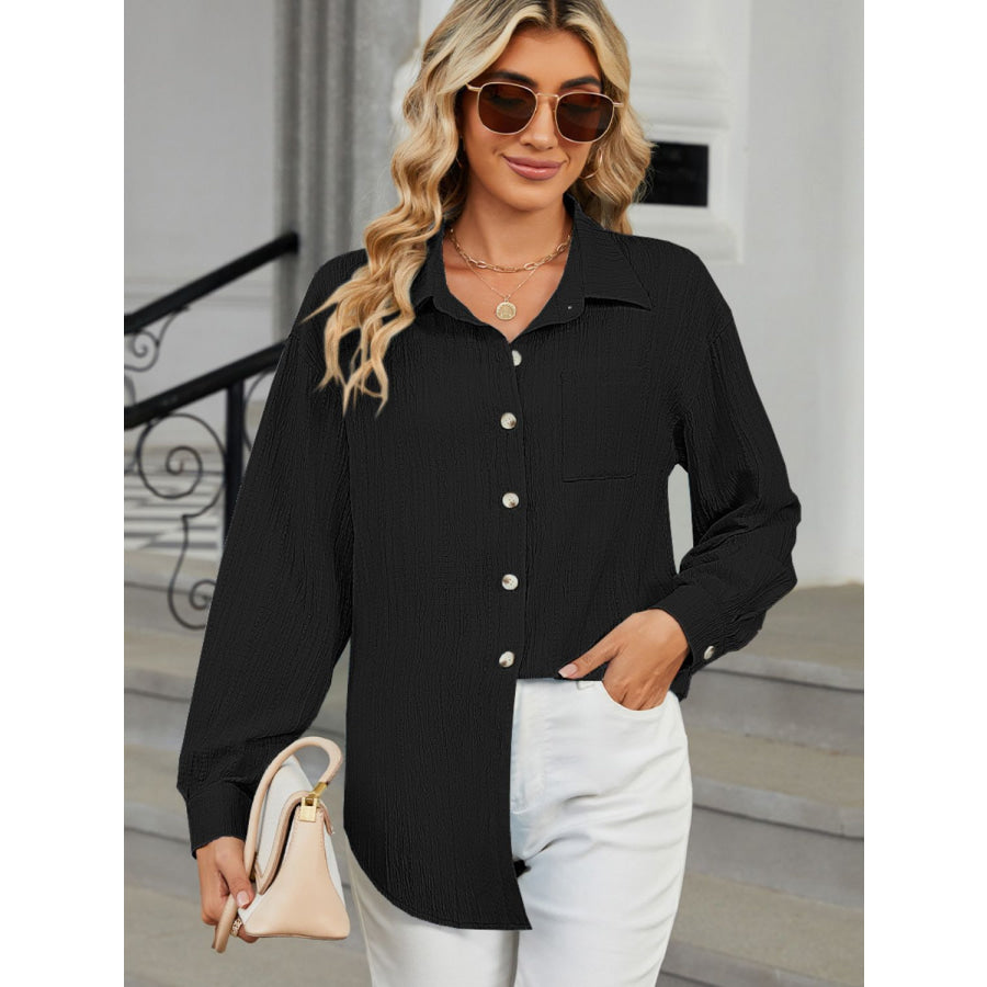 Collared Neck Long Sleeve Shirt Apparel and Accessories