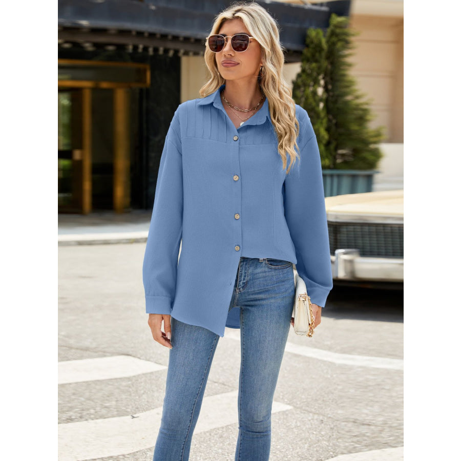 Collared Neck Long Sleeve Shirt Apparel and Accessories